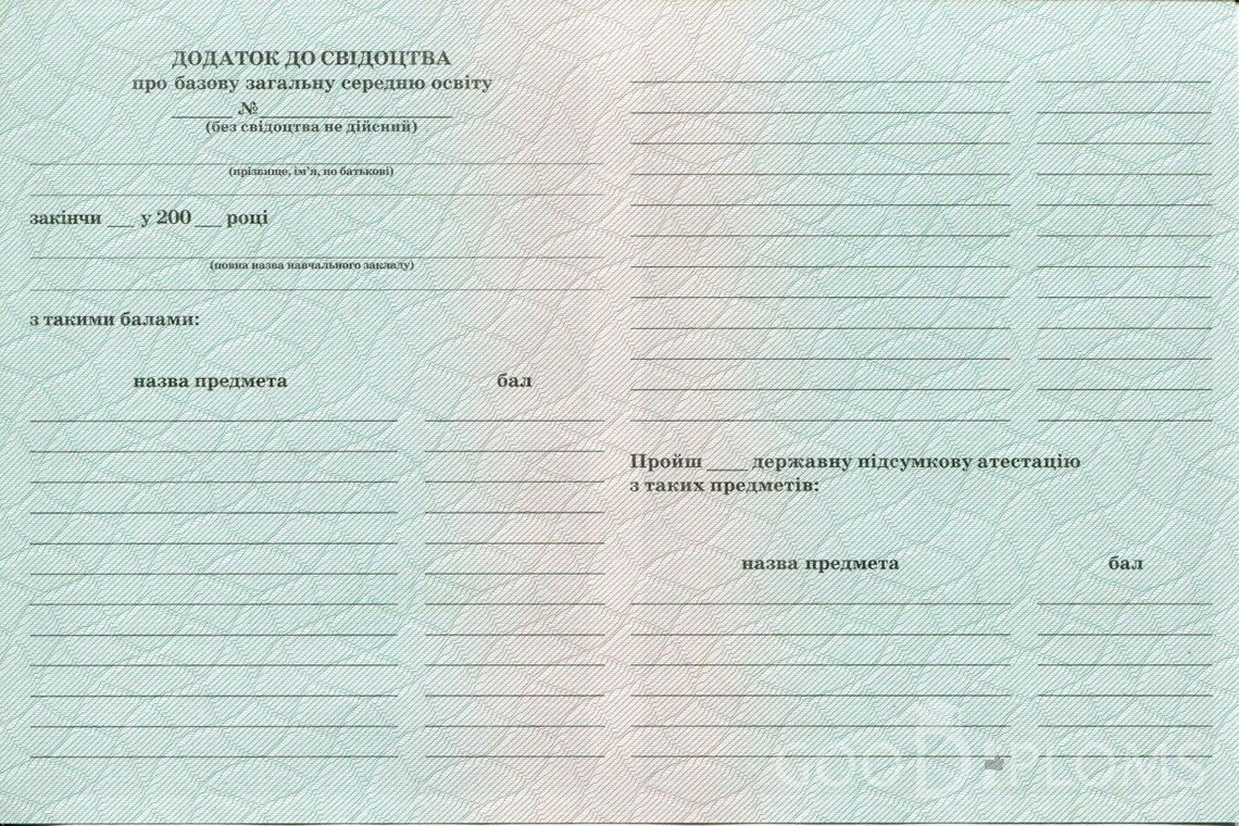 Украинский аттестат за 9 класс - Обратная Сторона приложения- Ижевск