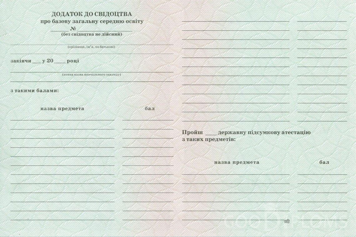 Украинский аттестат за 9 класс - Обратная сторона приложения- Ижевск